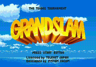 GrandSlam: The Tennis Tournament title screen for Sega Mega Drive